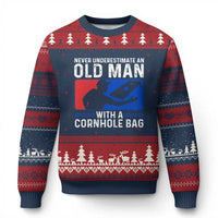 Funny Cornhole Player Ugly Christmas Sweater Never Underestimate An Old Man With A Cornhole Bag