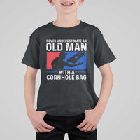 Funny Cornhole Player T Shirt For Kid Never Underestimate An Old Man With A Cornhole Bag