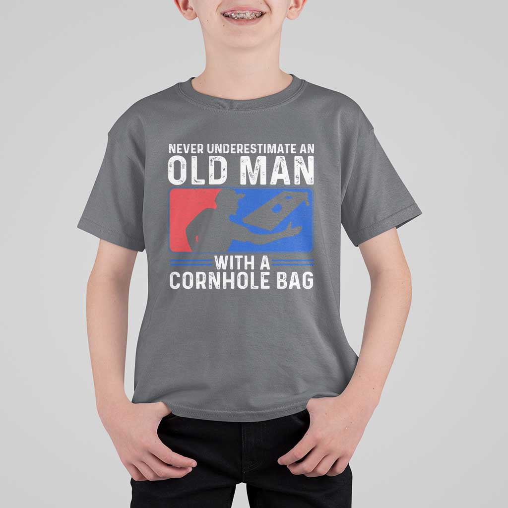 Funny Cornhole Player T Shirt For Kid Never Underestimate An Old Man With A Cornhole Bag