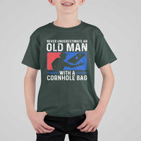 Funny Cornhole Player T Shirt For Kid Never Underestimate An Old Man With A Cornhole Bag