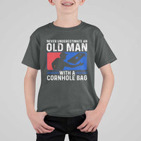 Funny Cornhole Player T Shirt For Kid Never Underestimate An Old Man With A Cornhole Bag