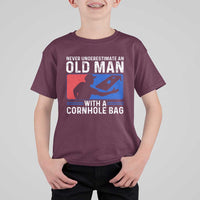 Funny Cornhole Player T Shirt For Kid Never Underestimate An Old Man With A Cornhole Bag