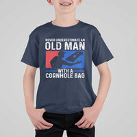 Funny Cornhole Player T Shirt For Kid Never Underestimate An Old Man With A Cornhole Bag