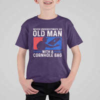 Funny Cornhole Player T Shirt For Kid Never Underestimate An Old Man With A Cornhole Bag