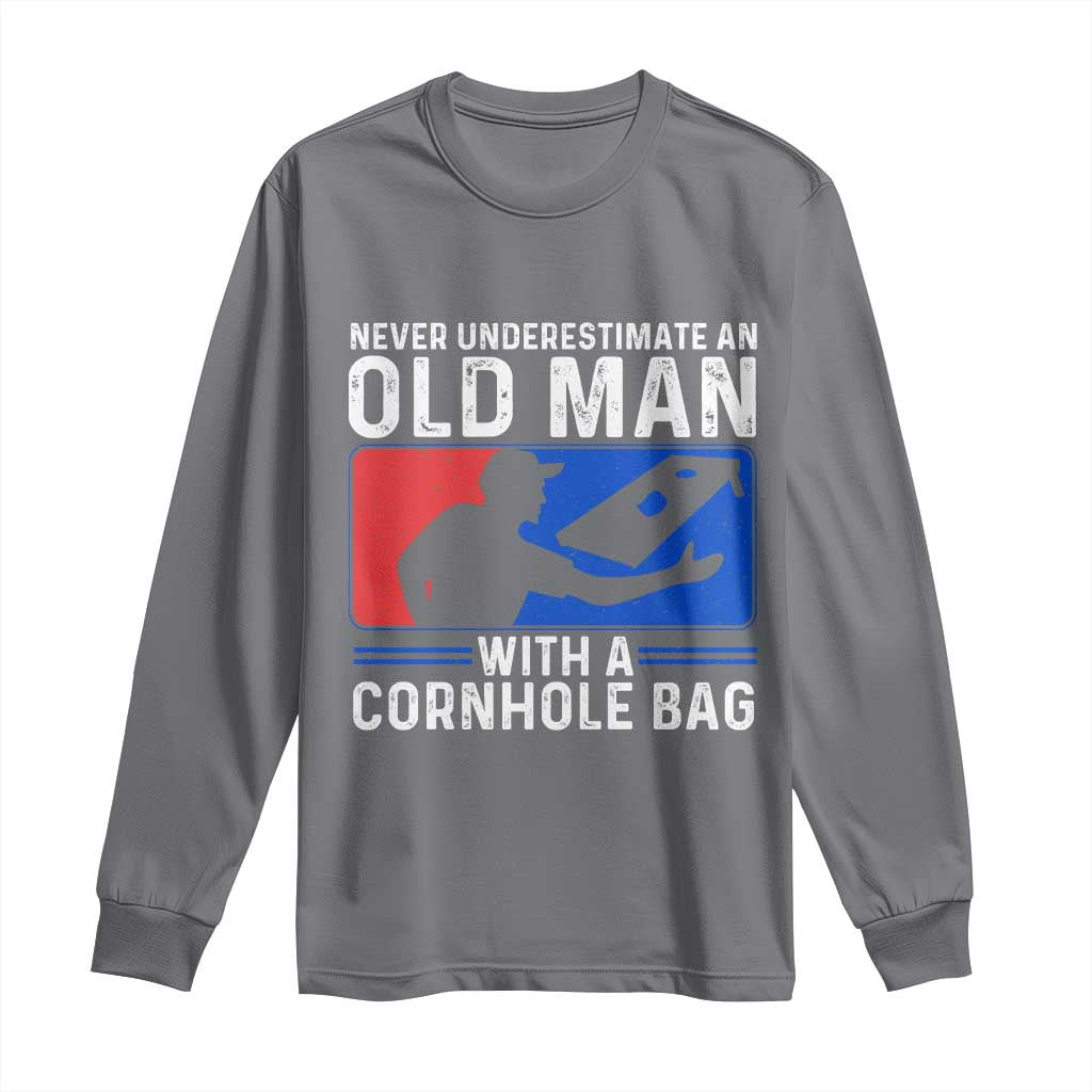 Funny Cornhole Player Long Sleeve Shirt Never Underestimate An Old Man With A Cornhole Bag