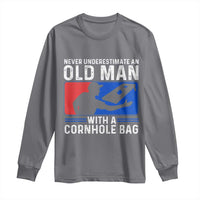 Funny Cornhole Player Long Sleeve Shirt Never Underestimate An Old Man With A Cornhole Bag