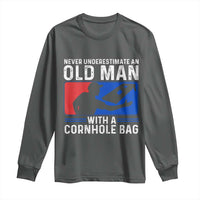 Funny Cornhole Player Long Sleeve Shirt Never Underestimate An Old Man With A Cornhole Bag