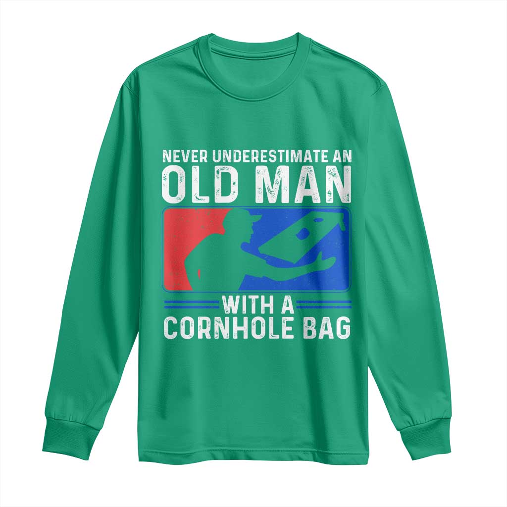 Funny Cornhole Player Long Sleeve Shirt Never Underestimate An Old Man With A Cornhole Bag