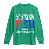 Funny Cornhole Player Long Sleeve Shirt Never Underestimate An Old Man With A Cornhole Bag