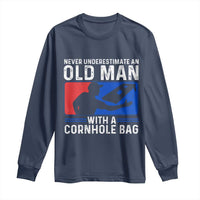 Funny Cornhole Player Long Sleeve Shirt Never Underestimate An Old Man With A Cornhole Bag