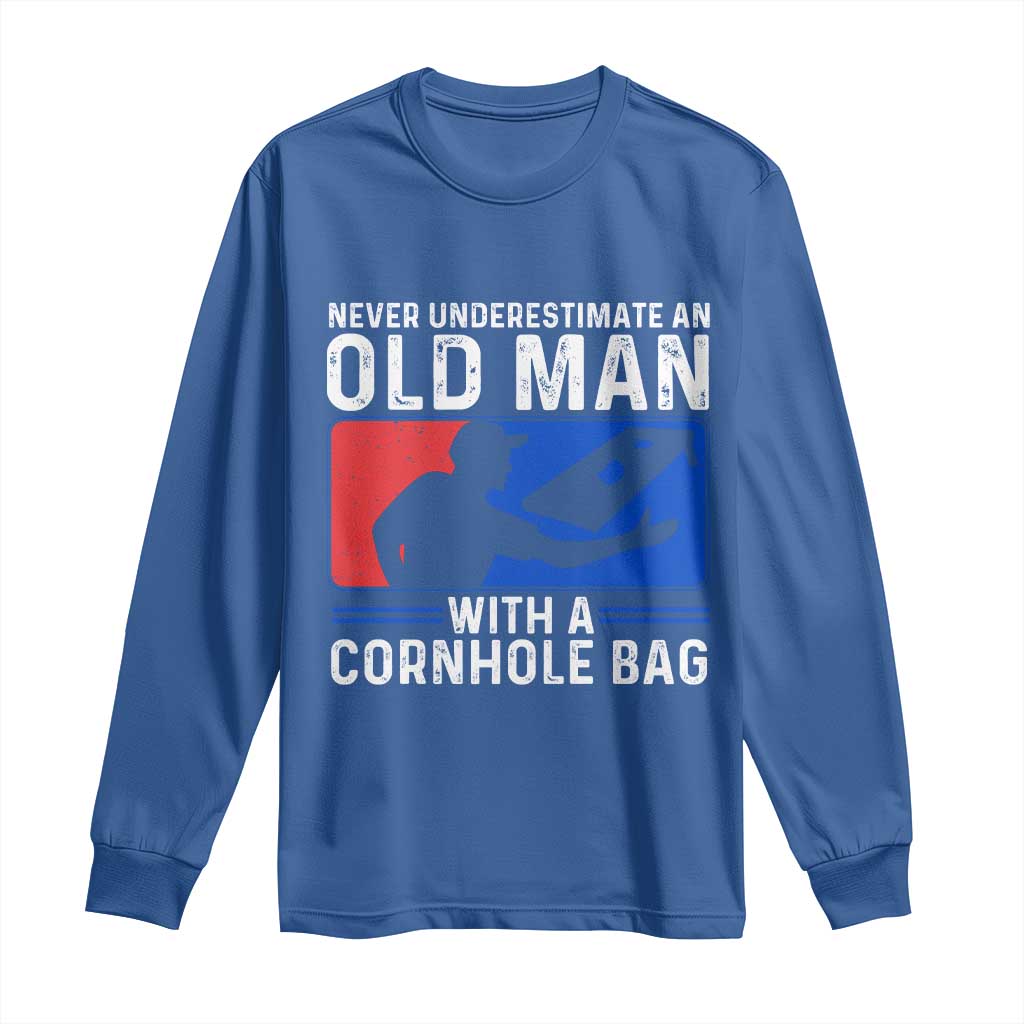 Funny Cornhole Player Long Sleeve Shirt Never Underestimate An Old Man With A Cornhole Bag
