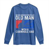 Funny Cornhole Player Long Sleeve Shirt Never Underestimate An Old Man With A Cornhole Bag