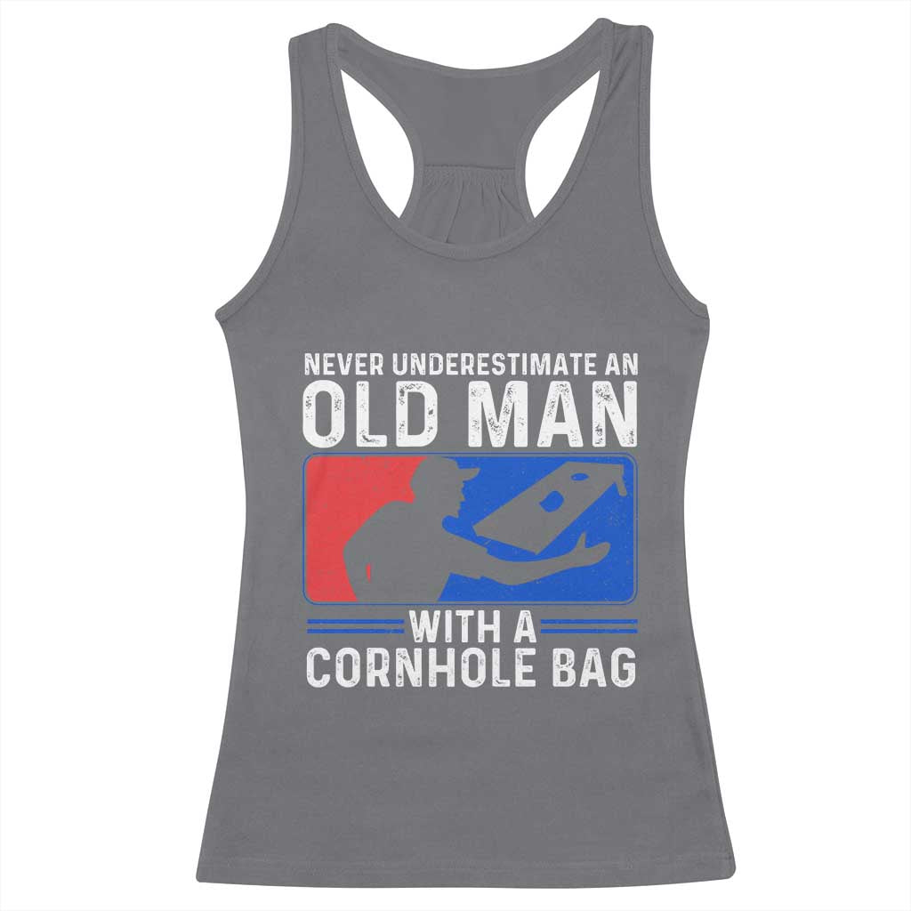 Funny Cornhole Player Racerback Tank Top Never Underestimate An Old Man With A Cornhole Bag