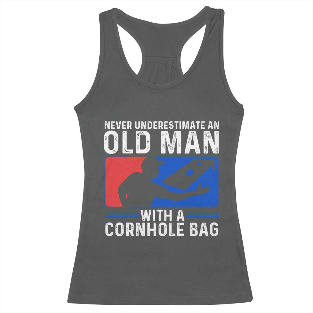 Funny Cornhole Player Racerback Tank Top Never Underestimate An Old Man With A Cornhole Bag