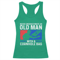 Funny Cornhole Player Racerback Tank Top Never Underestimate An Old Man With A Cornhole Bag