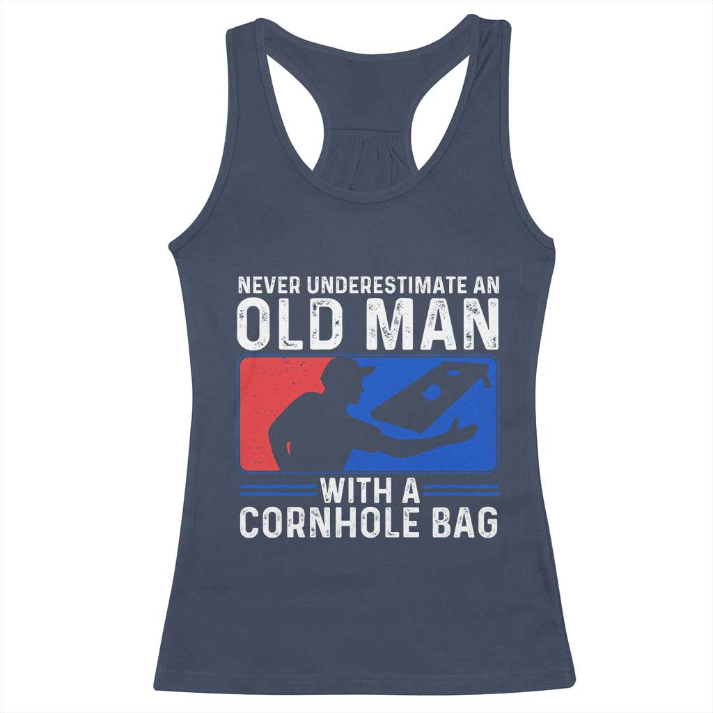 Funny Cornhole Player Racerback Tank Top Never Underestimate An Old Man With A Cornhole Bag