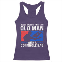 Funny Cornhole Player Racerback Tank Top Never Underestimate An Old Man With A Cornhole Bag
