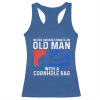 Funny Cornhole Player Racerback Tank Top Never Underestimate An Old Man With A Cornhole Bag