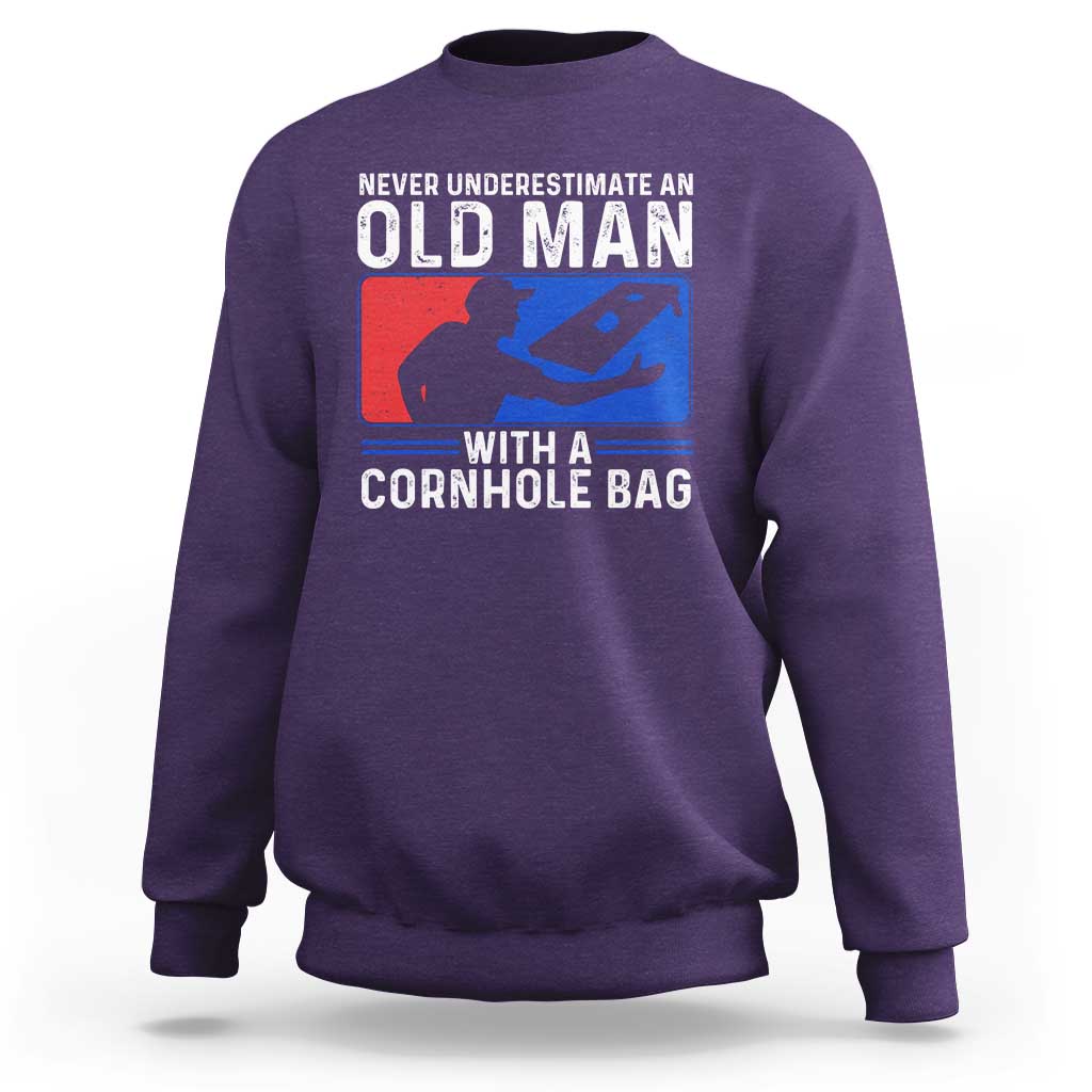 Funny Cornhole Player Sweatshirt Never Underestimate An Old Man With A Cornhole Bag