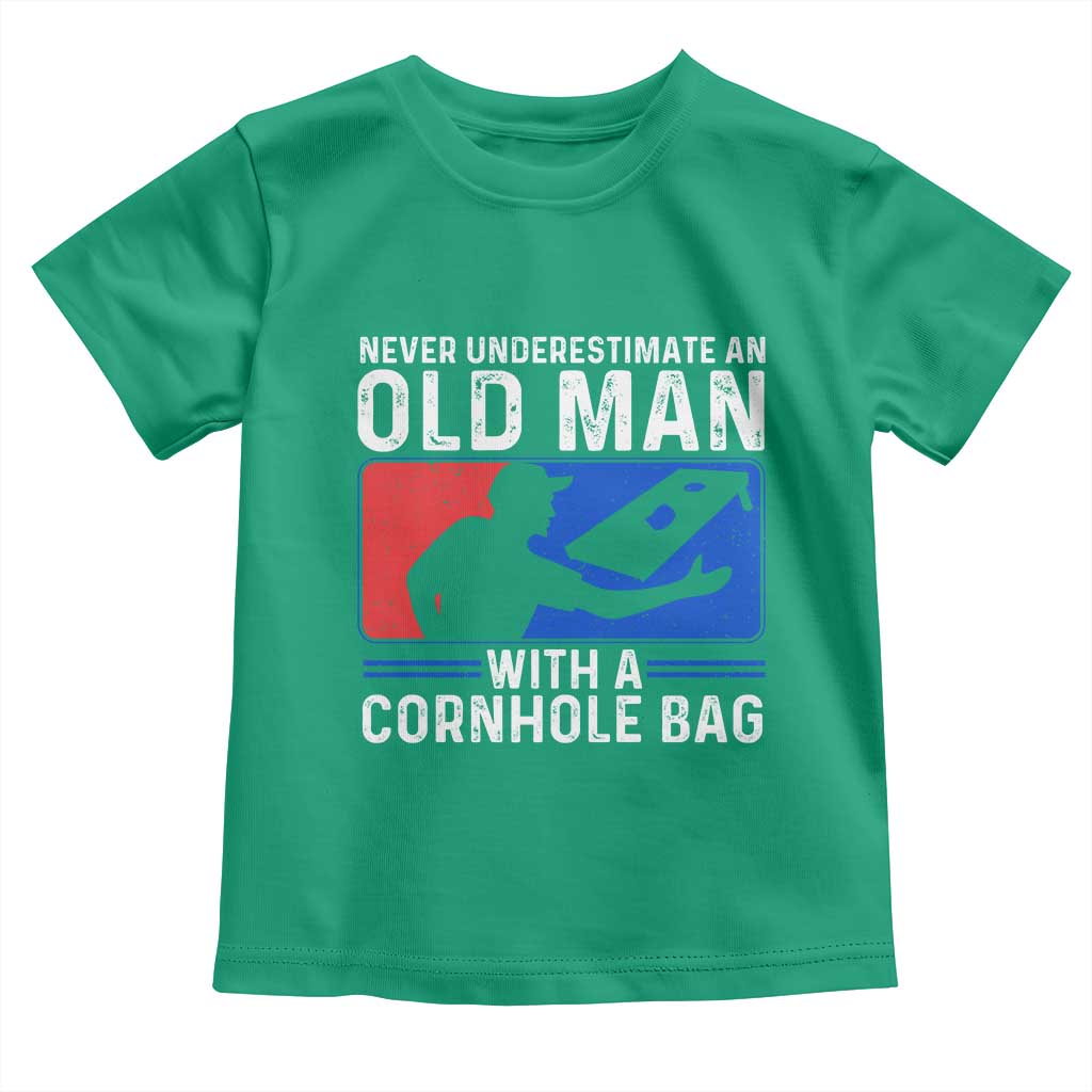 Funny Cornhole Player Toddler T Shirt Never Underestimate An Old Man With A Cornhole Bag