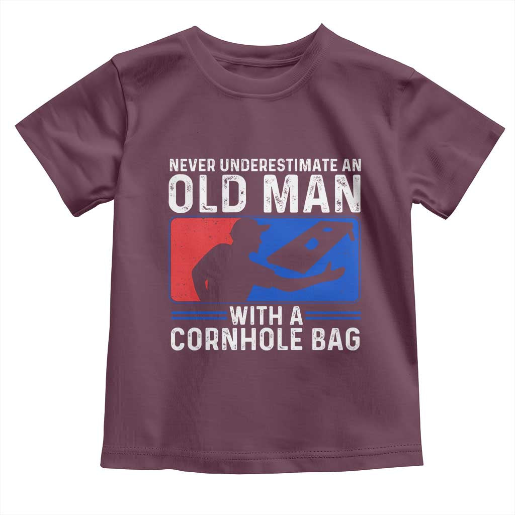 Funny Cornhole Player Toddler T Shirt Never Underestimate An Old Man With A Cornhole Bag