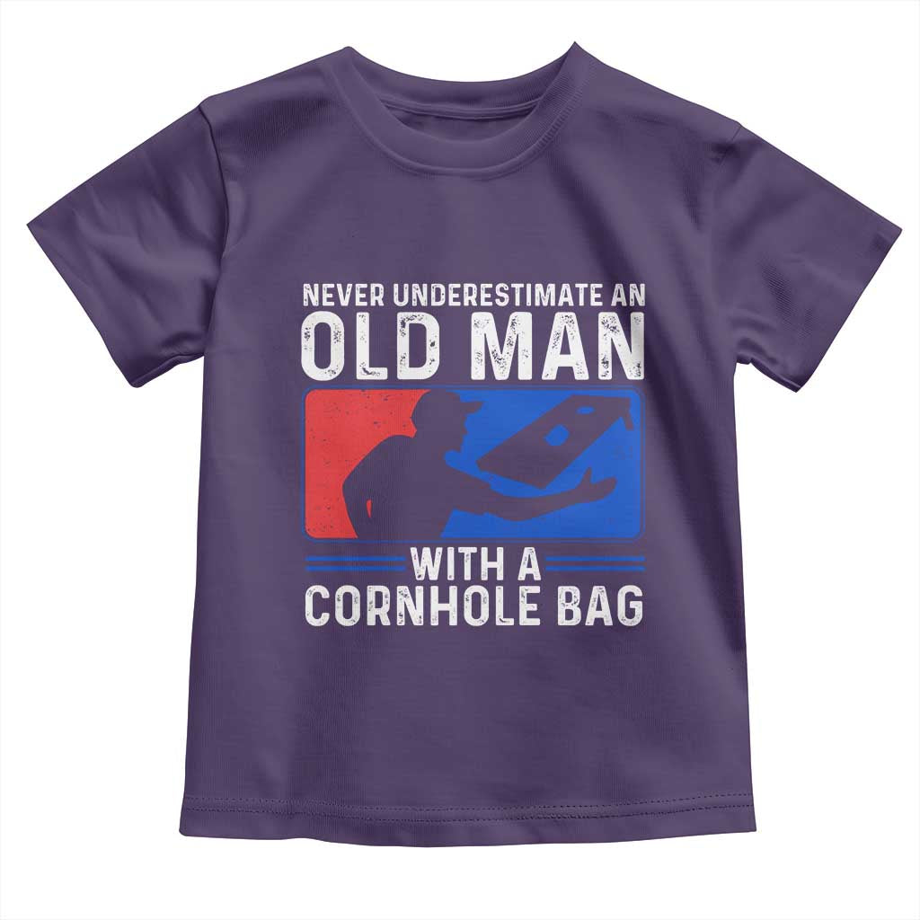 Funny Cornhole Player Toddler T Shirt Never Underestimate An Old Man With A Cornhole Bag