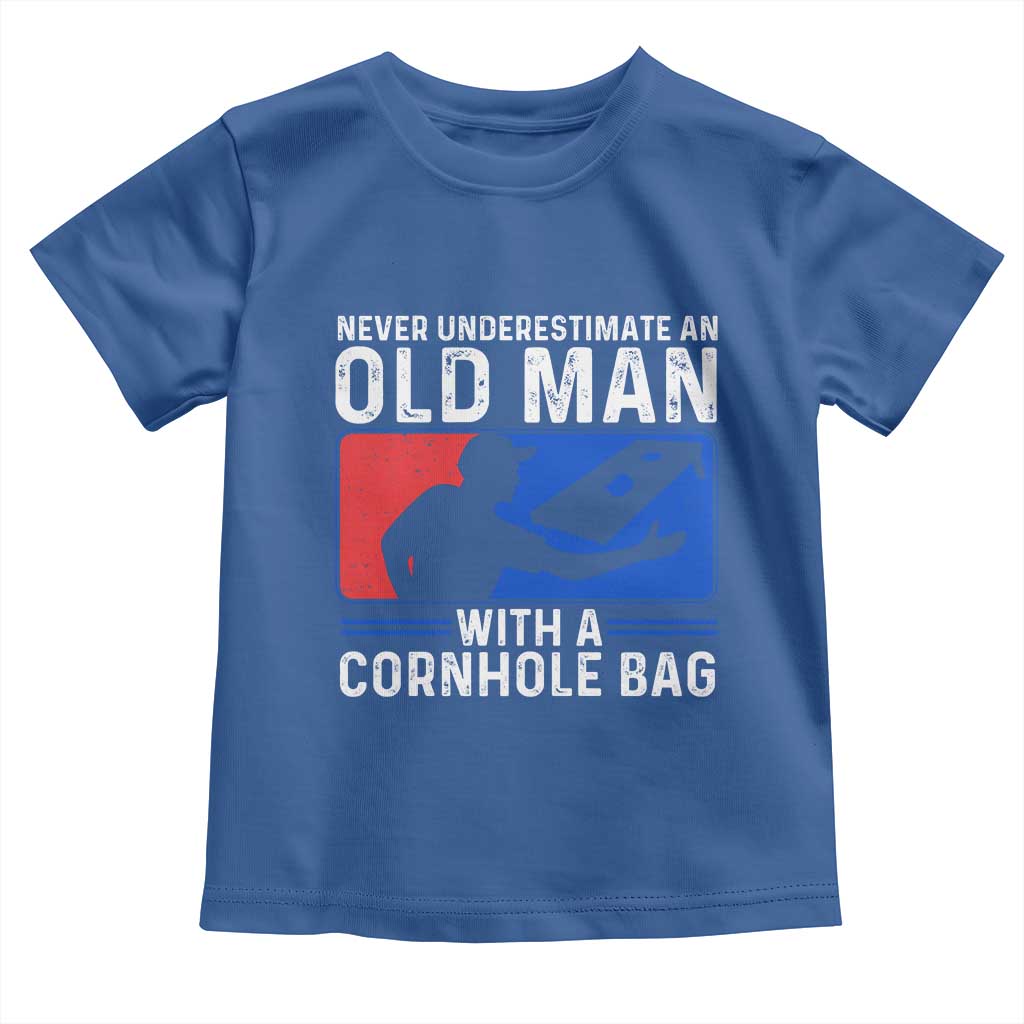 Funny Cornhole Player Toddler T Shirt Never Underestimate An Old Man With A Cornhole Bag