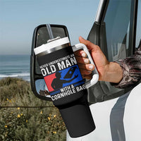 Funny Cornhole Player Tumbler With Handle Never Underestimate An Old Man With A Cornhole Bag