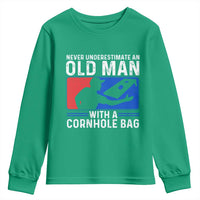 Funny Cornhole Player Youth Sweatshirt Never Underestimate An Old Man With A Cornhole Bag