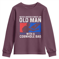 Funny Cornhole Player Youth Sweatshirt Never Underestimate An Old Man With A Cornhole Bag