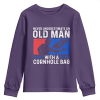 Funny Cornhole Player Youth Sweatshirt Never Underestimate An Old Man With A Cornhole Bag