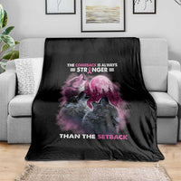 Pink Breast Cancer Throw Blanket Pink Ribbon Comeback Stronger Than Setback Wolf Moon - Wonder Print Shop
