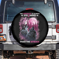 Pink Breast Cancer Spare Tire Cover Pink Ribbon Comeback Stronger Than Setback Wolf Moon - Wonder Print Shop