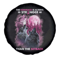 Pink Breast Cancer Spare Tire Cover Pink Ribbon Comeback Stronger Than Setback Wolf Moon - Wonder Print Shop