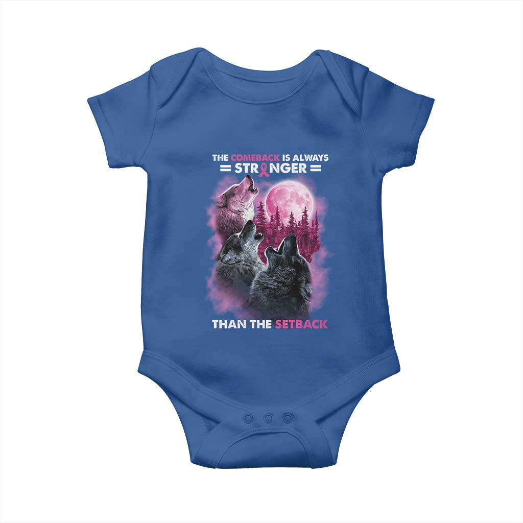 Pink Breast Cancer Baby Onesie Pink Ribbon Comeback Stronger Than Setback Wolf Moon - Wonder Print Shop