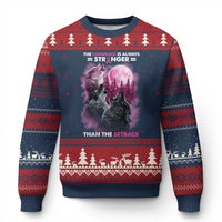 Pink Breast Cancer Ugly Christmas Sweater Pink Ribbon Comeback Stronger Than Setback Wolf Moon - Wonder Print Shop