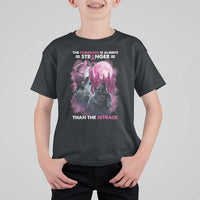 Pink Breast Cancer T Shirt For Kid Pink Ribbon Comeback Stronger Than Setback Wolf Moon - Wonder Print Shop