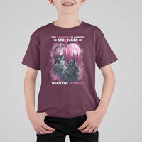 Pink Breast Cancer T Shirt For Kid Pink Ribbon Comeback Stronger Than Setback Wolf Moon - Wonder Print Shop