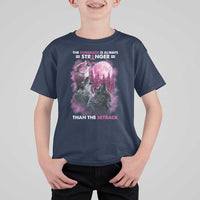Pink Breast Cancer T Shirt For Kid Pink Ribbon Comeback Stronger Than Setback Wolf Moon - Wonder Print Shop