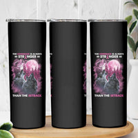 Pink Breast Cancer Skinny Tumbler Pink Ribbon Comeback Stronger Than Setback Wolf Moon - Wonder Print Shop