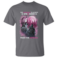 Pink Breast Cancer T Shirt Pink Ribbon Comeback Stronger Than Setback Wolf Moon - Wonder Print Shop