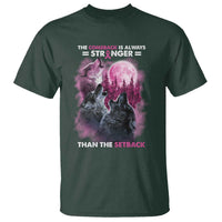 Pink Breast Cancer T Shirt Pink Ribbon Comeback Stronger Than Setback Wolf Moon - Wonder Print Shop
