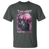 Pink Breast Cancer T Shirt Pink Ribbon Comeback Stronger Than Setback Wolf Moon - Wonder Print Shop
