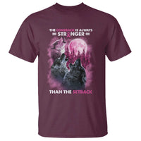 Pink Breast Cancer T Shirt Pink Ribbon Comeback Stronger Than Setback Wolf Moon - Wonder Print Shop