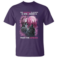 Pink Breast Cancer T Shirt Pink Ribbon Comeback Stronger Than Setback Wolf Moon - Wonder Print Shop