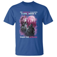 Pink Breast Cancer T Shirt Pink Ribbon Comeback Stronger Than Setback Wolf Moon - Wonder Print Shop