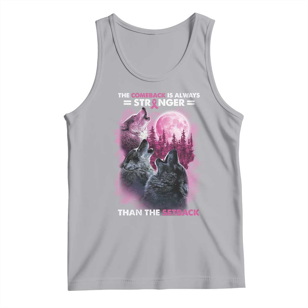 Pink Breast Cancer Tank Top Pink Ribbon Comeback Stronger Than Setback Wolf Moon - Wonder Print Shop