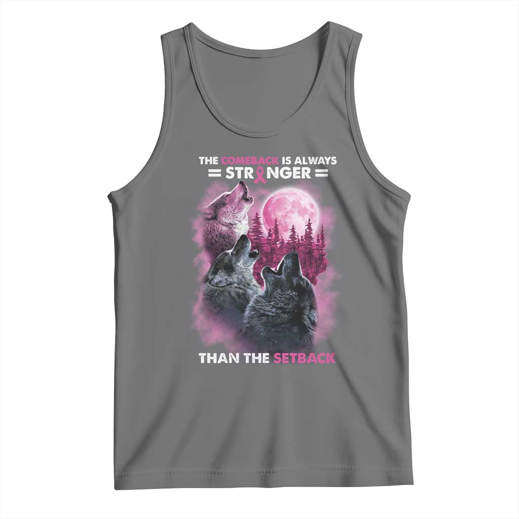 Pink Breast Cancer Tank Top Pink Ribbon Comeback Stronger Than Setback Wolf Moon - Wonder Print Shop