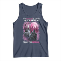 Pink Breast Cancer Tank Top Pink Ribbon Comeback Stronger Than Setback Wolf Moon - Wonder Print Shop