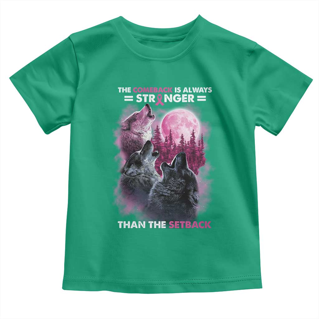 Pink Breast Cancer Toddler T Shirt Pink Ribbon Comeback Stronger Than Setback Wolf Moon - Wonder Print Shop